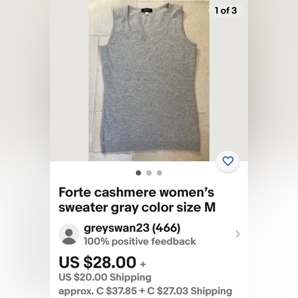 Forte Cashmere shell, tank crew top, sleeveless! Size Large - Picture 9 of 13